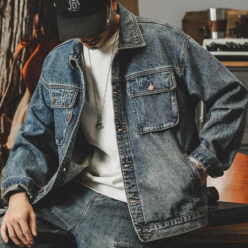 Winter Clothing Aesthetic - Trendy Loose Denim Jackets Man Cargo