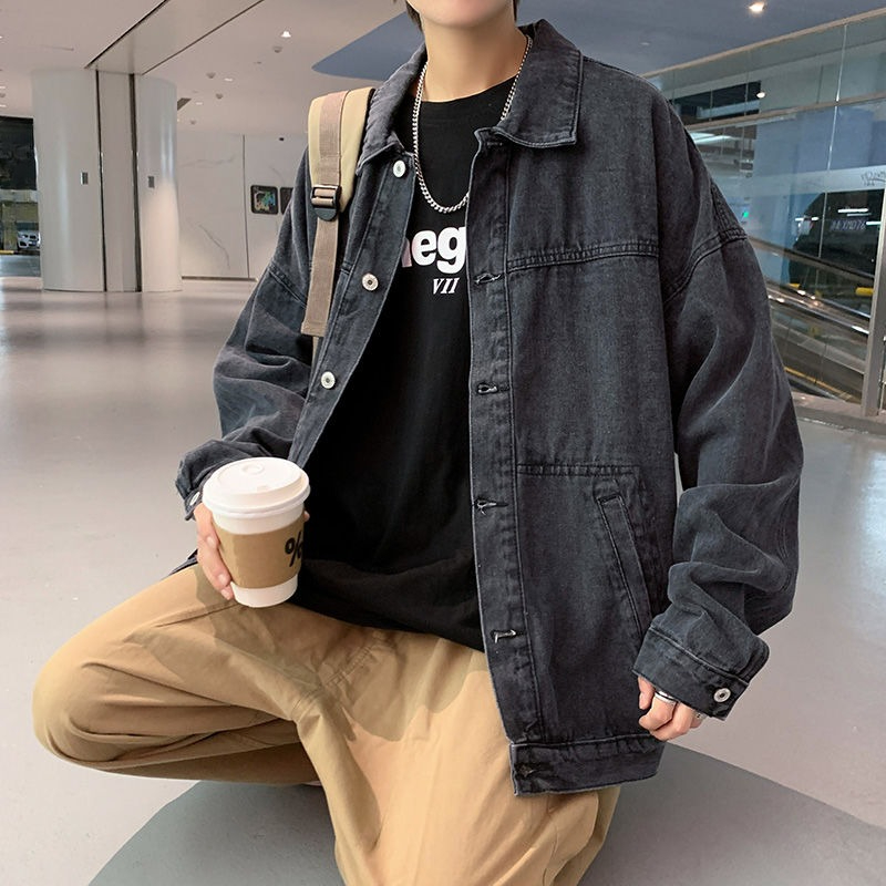 Retro Lapel Men's Denim Jacket - Winter Clothing Aesthetic 评论和价格
