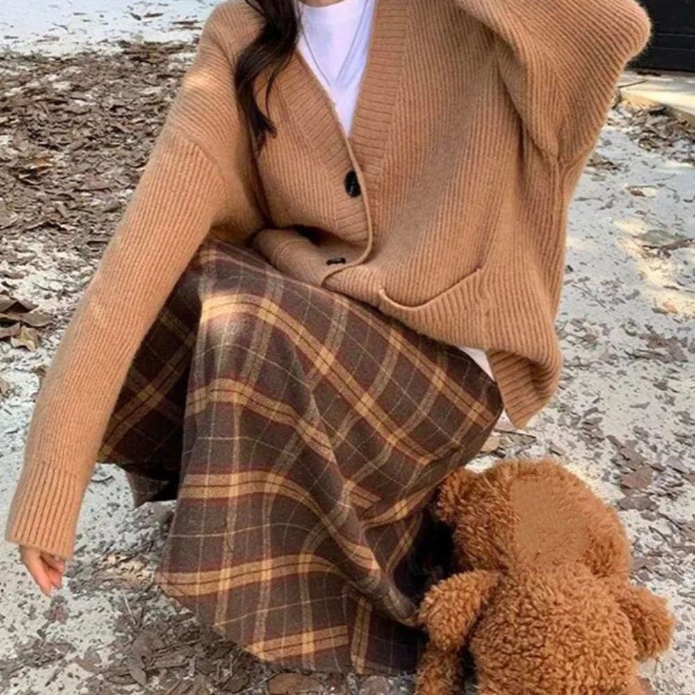 High Waist Retro Plaid Skirt S - Winter Clothing Aesthetic 评论和价格