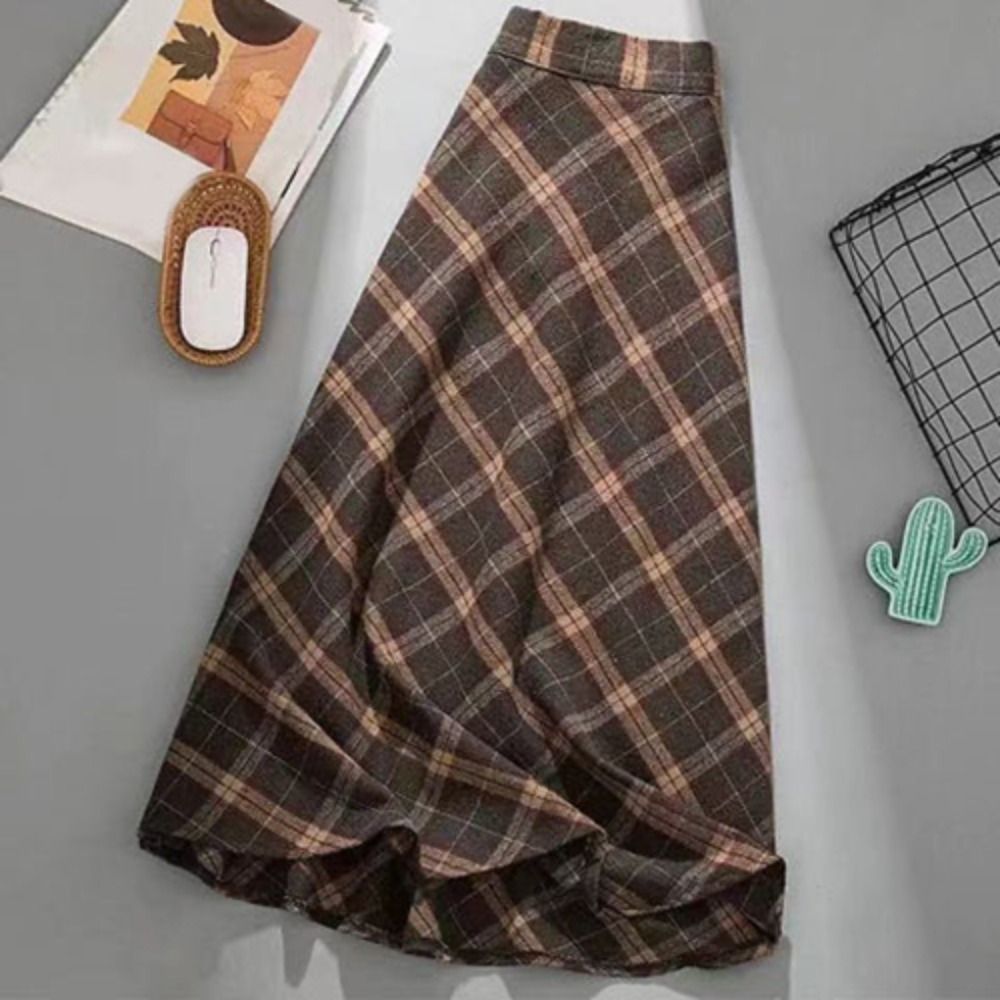 High Waist Retro Plaid Skirt S - Winter Clothing Aesthetic 评论和价格