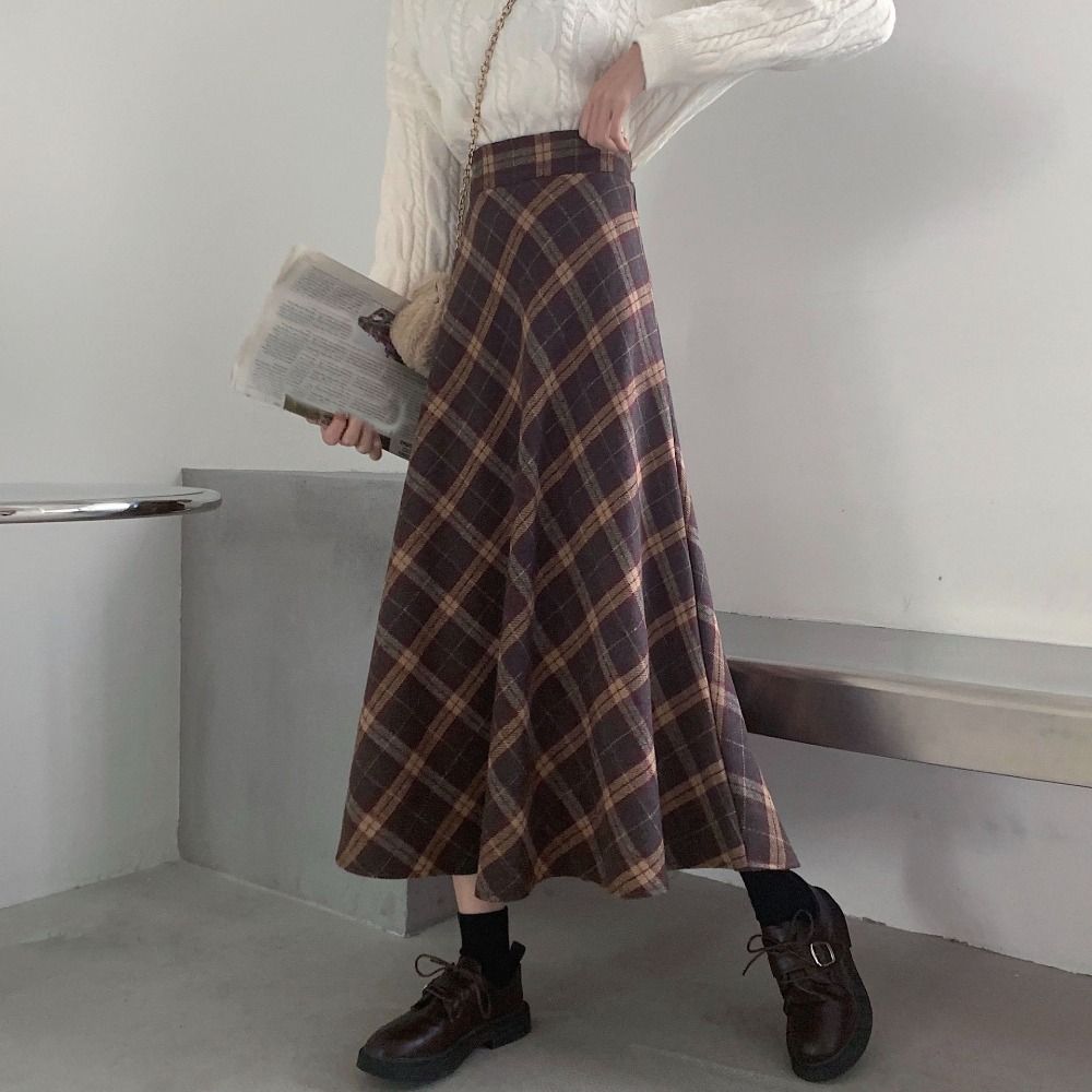 High Waist Retro Plaid Skirt S - Winter Clothing Aesthetic 评论和价格