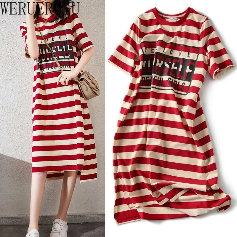 Striped Print Short Sleeve Mid - Winter Clothing Aesthetic 评论和价格