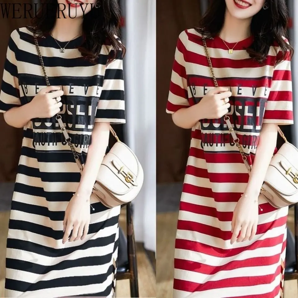 Striped Print Short Sleeve Mid - Winter Clothing Aesthetic 评论和价格