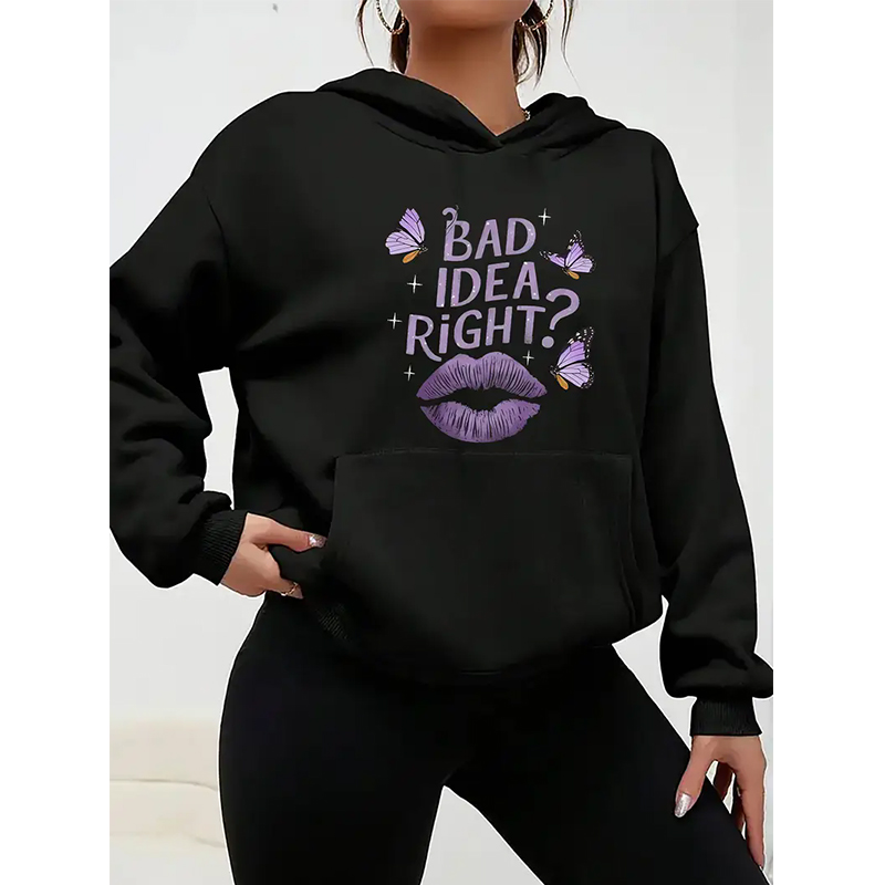 Women's Black Hoodies Slogan 