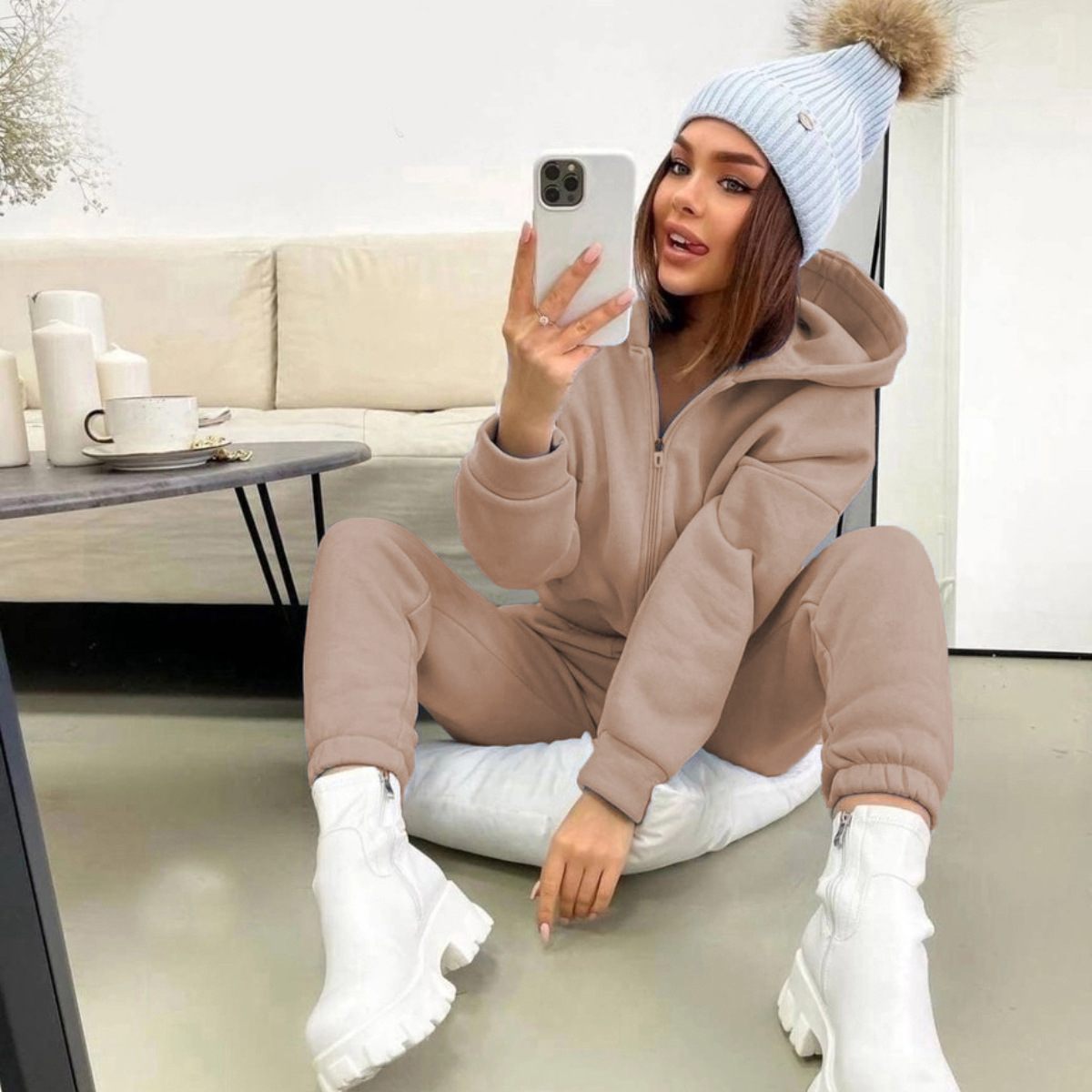 Zipper Hooded Coat Pants Sets  - Winter Clothing Sales 评论和价格