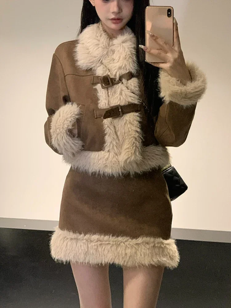 Autumn Retro Faux Fur 2 Piece  - Winter Wear Clothes 评论和价格