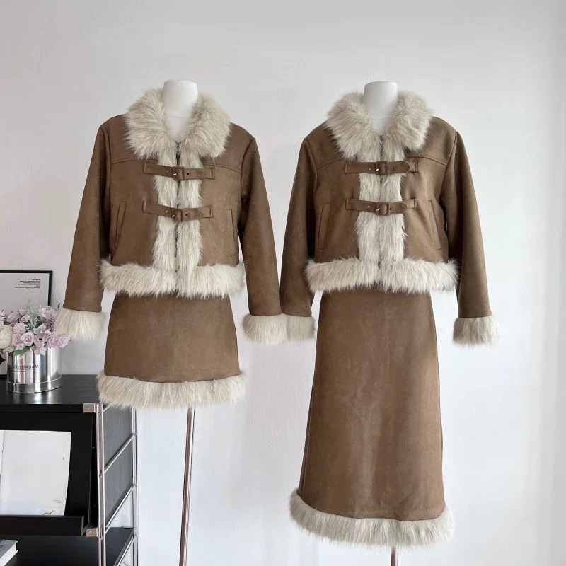 Autumn Retro Faux Fur 2 Piece  - Winter Wear Clothes 评论和价格
